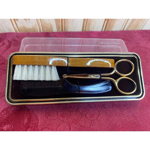 Vintage Sanger Harris Beard Mustache Grooming Kit Come Brush Scissors West Germa - Picture 1 of 16